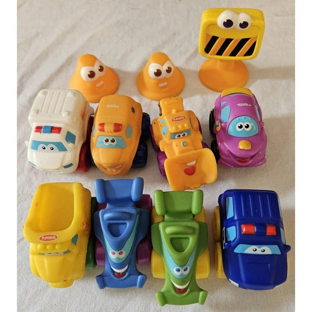 Playskool Tonka Chunky Vehicles Toy Lot Cars Trucks Cones Road Sign Toddler Toys